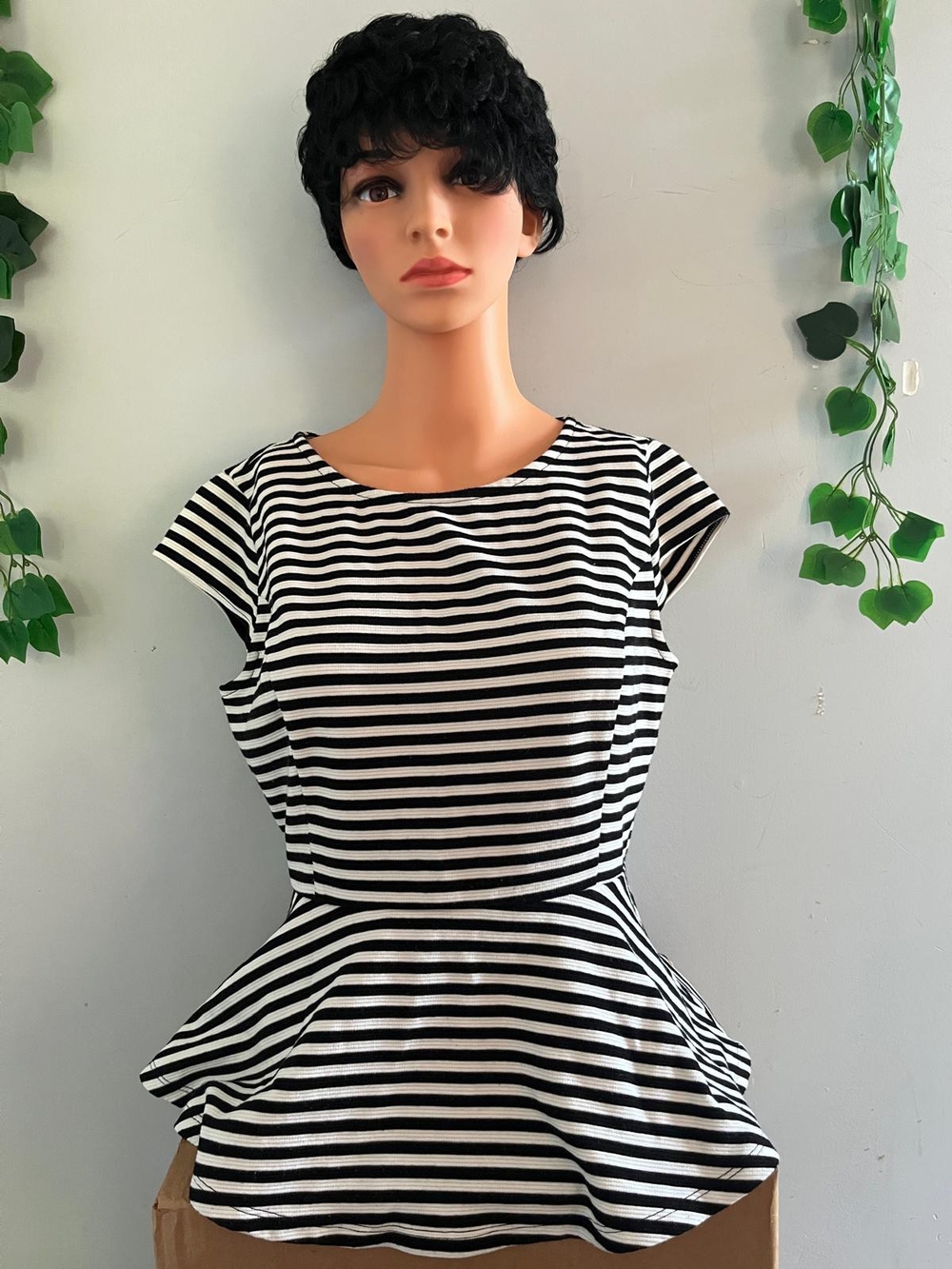 Elle Black & White Striped Peplum Top